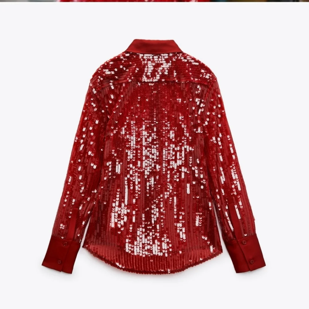 Zara Sequin Red Shirt Size S NWT